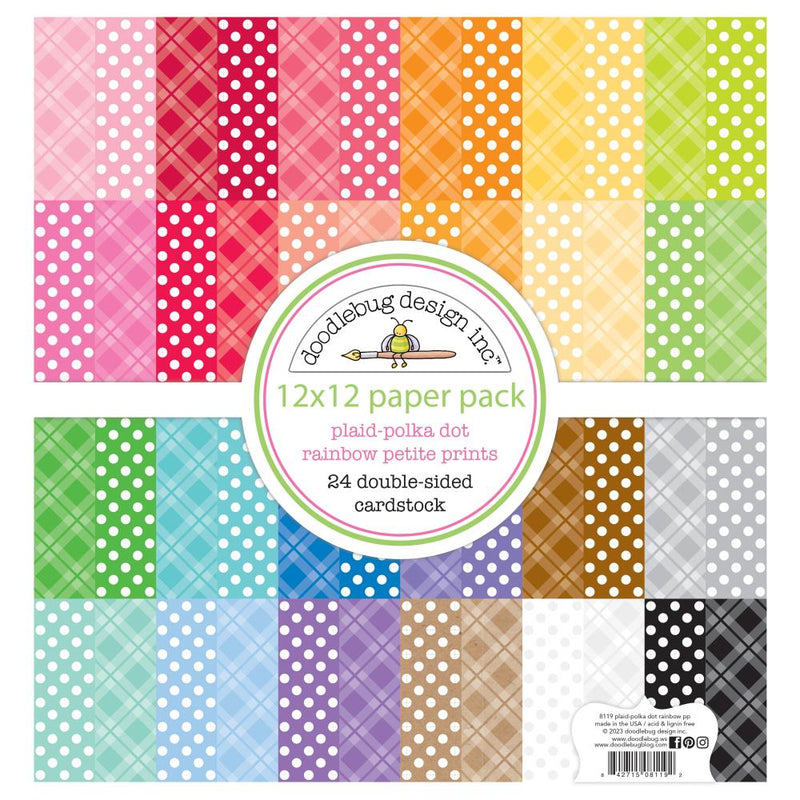 Doodlebug Petite Prints Double-Sided Cardstock 12"X12" 24/Pk Plaid-Polka Dot