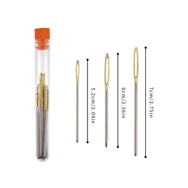 Set of sewing needles with a clear tube on a white background