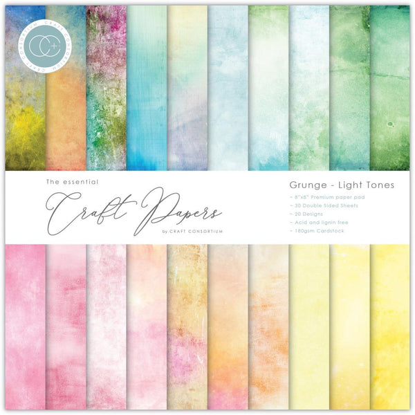 Craft Consortium Double-Sided Paper Pad 8"X8" 30 pack Grunge Light Tones, 20 Designs