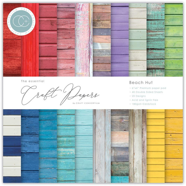 Craft Consortium Double-Sided Paper Pad 6"X6" 40 pack Beach Hut, 20 Designs