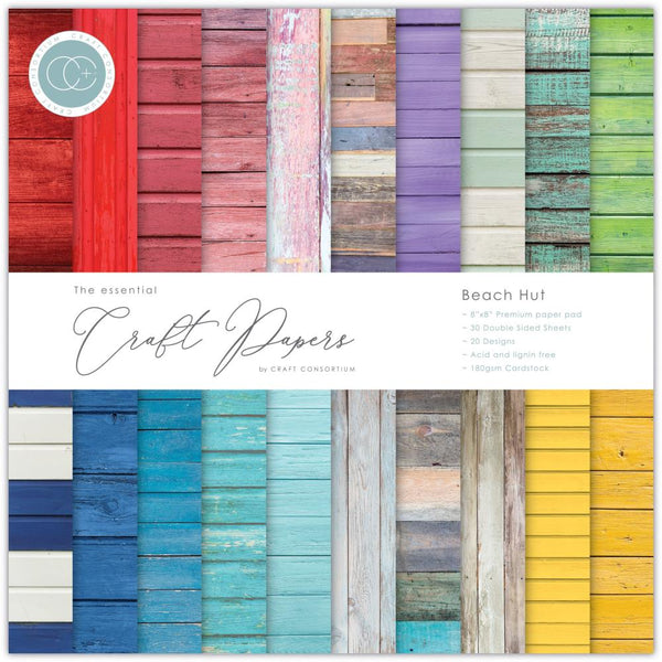 Craft Consortium Double-Sided Paper Pad 8"X8" 30 pack Beach Hut, 20 Designs*