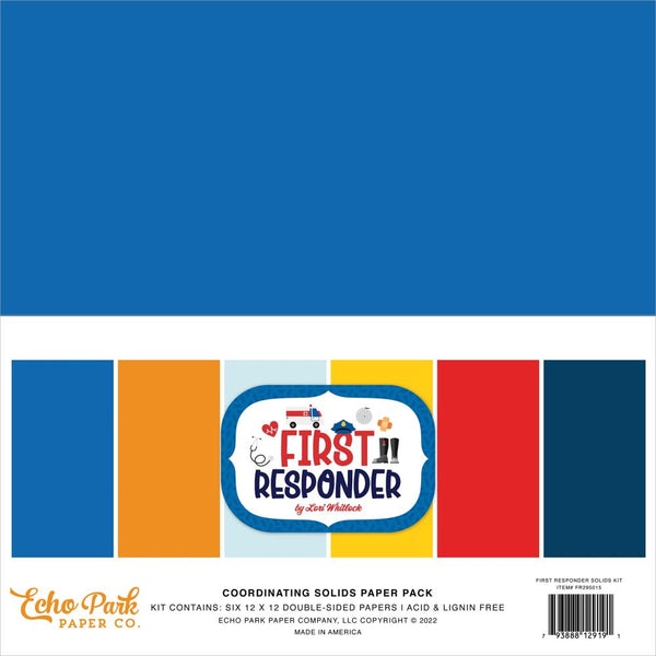 Echo Park Double-Sided Solid Cardstock 12"X12" 6-pack First Responder, 6 Colours*