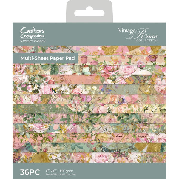 Crafter's Companion Nature's Garden Vintage Rose Paper Pad 6"X6"*