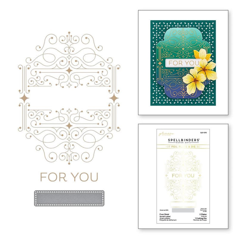 Spellbinders Glimmer Hot Foil Plate & Die Four Petal Scroll Label- Four Petal*