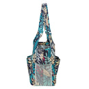 Tote bag with a colorful leaf pattern on a white background