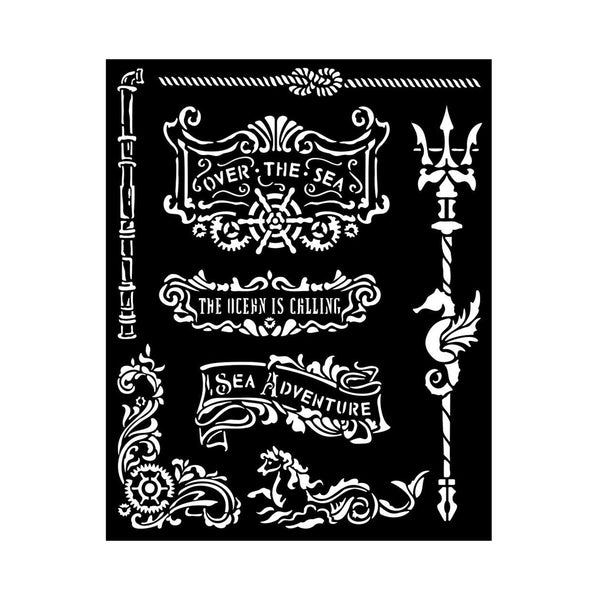 Stamperia Stencil 7.87"x 9.84" - Songs of the Sea - Plates And Trident*