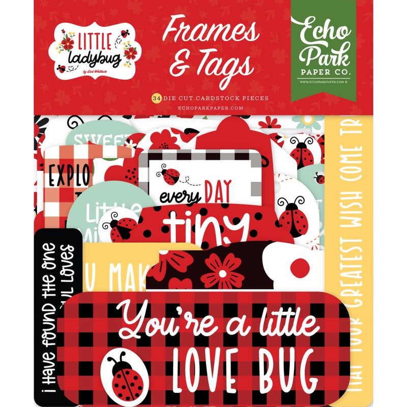 Echo Park Cardstock Ephemera 34/Pkg Frames & Tags, Little Ladybug