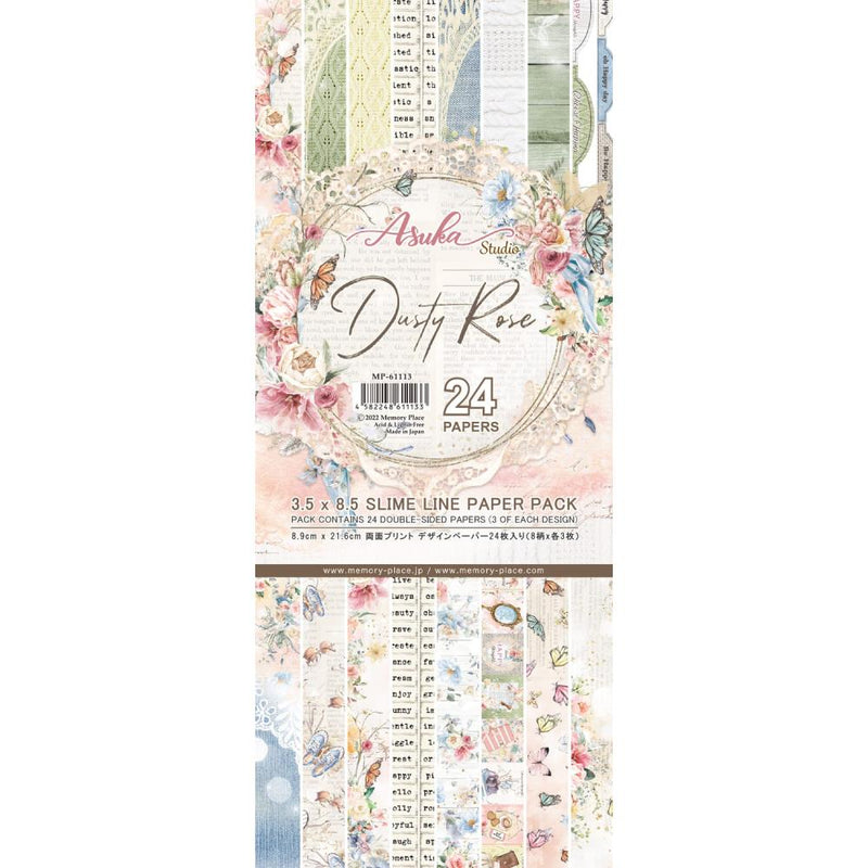 Asuka Studio Double-Sided Paper Pack 3.5"x 8.5" 24/Pk - Dusty Rose Slimline*