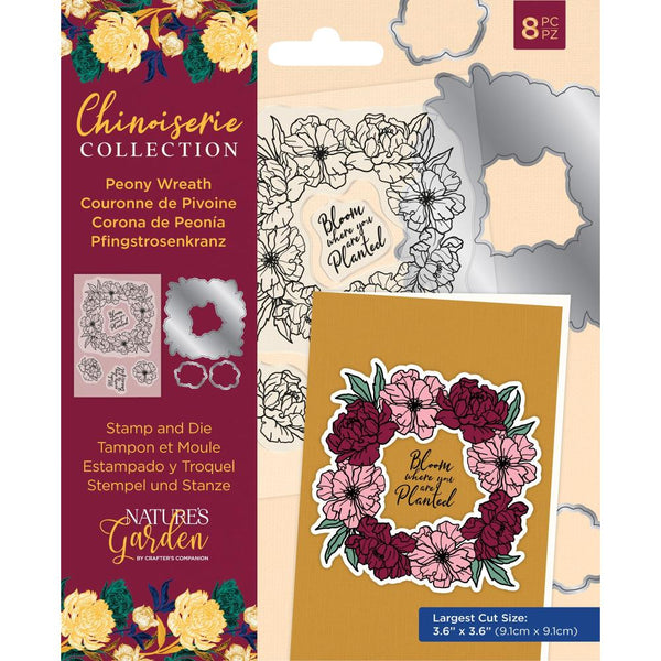 Crafter's Companion Nature's Garden Chinoiserie Stamps & Dies 8 pack - Peony Wreath*