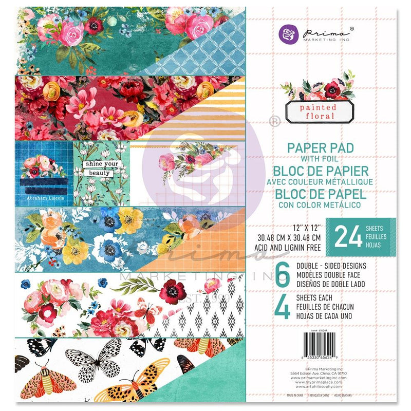 Prima Marketing Double-Sided Paper Pad 12"X12" 24 pack - Painted Floral, 6 Foiled Designs/4 Each*