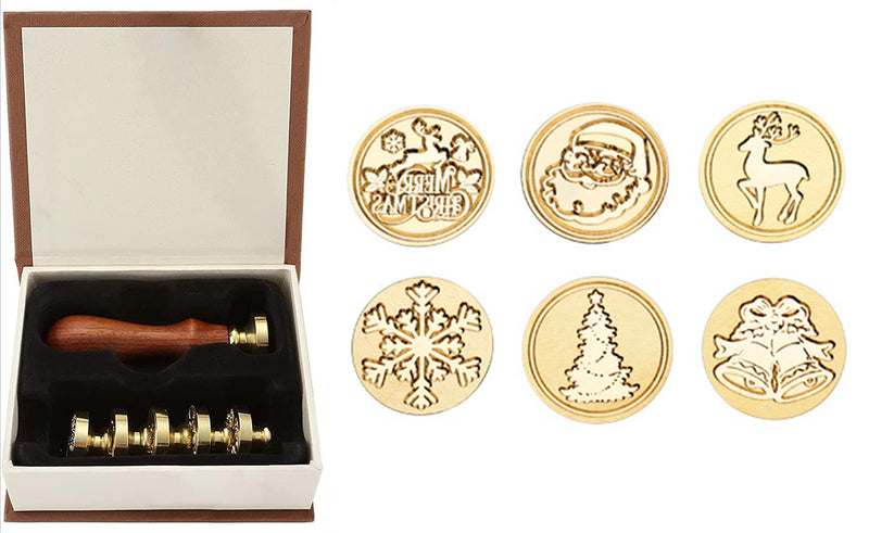 Poppy Crafts Wax Seal Stamp Set Brass Head 6pcs, Wooden Handle