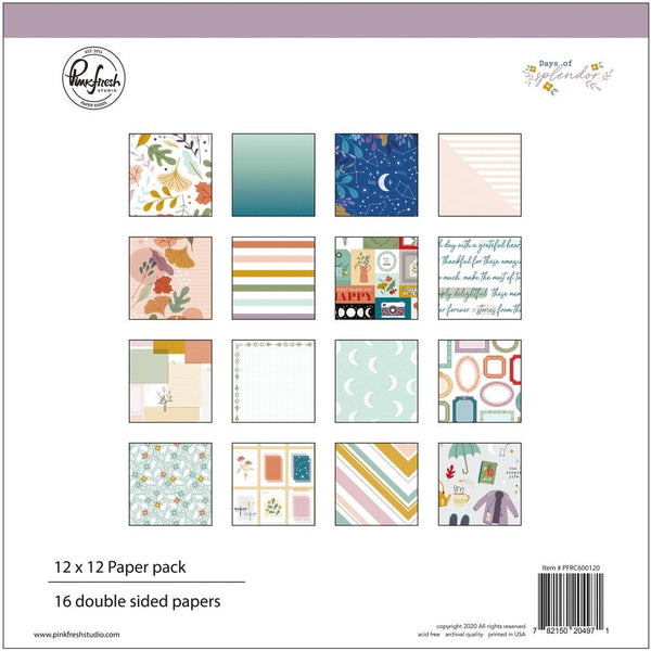 PinkFresh Studio Double-Sided Paper Pack 12in x 12in  16 pack - Days Of Splendour, 8 Designs/2 Each*