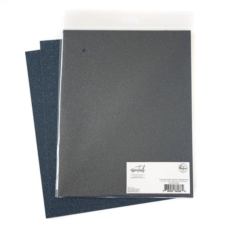 Pinkfresh Studio Essentials Glitter Cardstock 8.5"X11" 6/Pkg - Midnight Navy