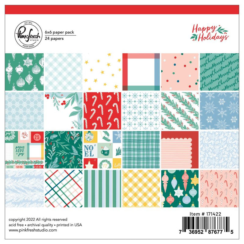 Pinkfresh Studio Double-Sided Paper Pack 6"x 6" 24 pack - Happy Holidays*