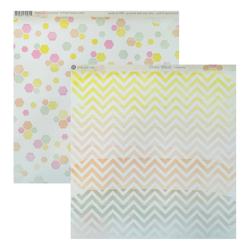 Pink Paislee Colour Wash 12x12 D/Sided Cardstock - Single Sheet - Colourful