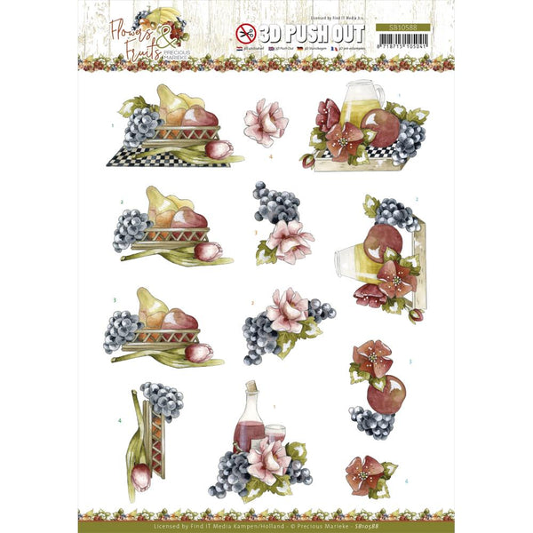 Find It Trading Precious Marieke Punchout Sheet - Flowers & Grapes, Flowers & Fruits