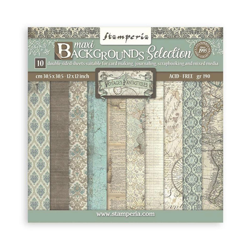 Stamperia Backgrounds Double-Sided Paper Pad 12"x 12" 10/Pkg - Voyages Fantastiques