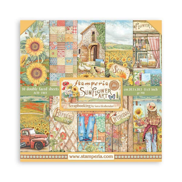 Stamperia Double-Sided Paper Pad 8"x 8" 10/Pkg - Sunflower Art