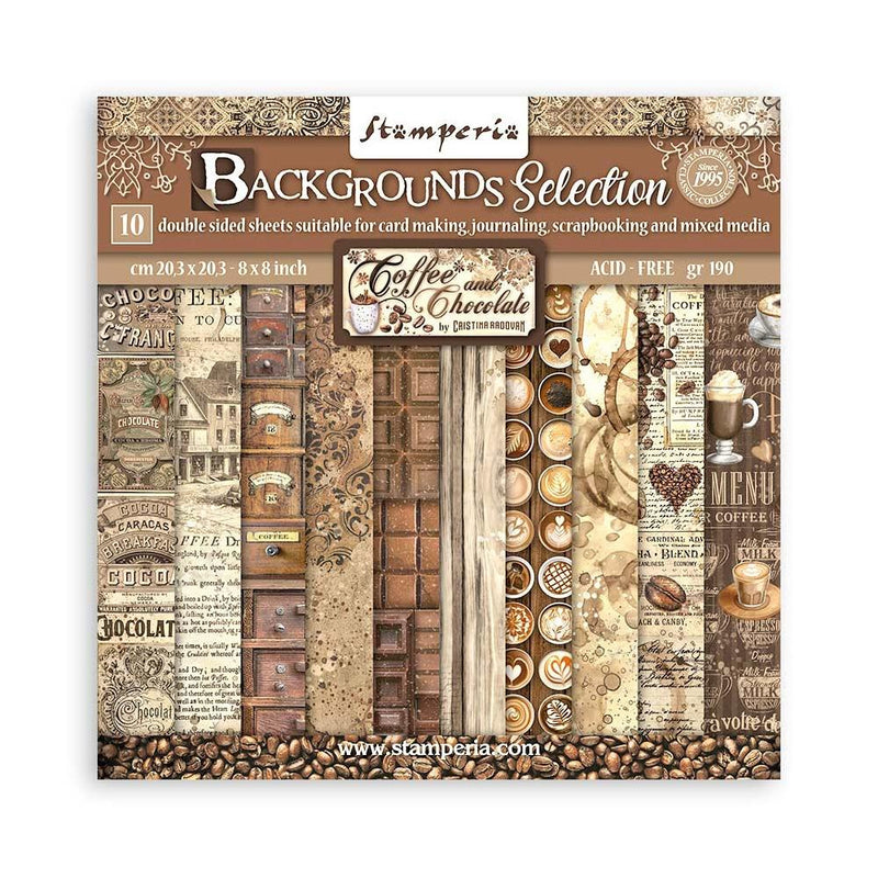 Stamperia Backgrounds Double-Sided Paper Pad 8"x 8" 10/Pkg - Coffee And Chocolate