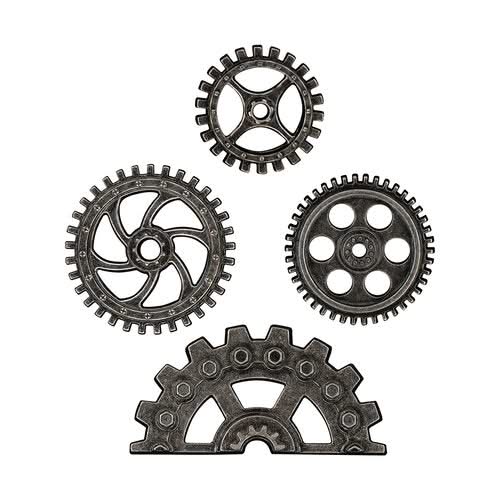 Tim Holtz Idea-Ology - Metal Industrial Gears 1.5" To 3" 4 pack - Antique Nickel