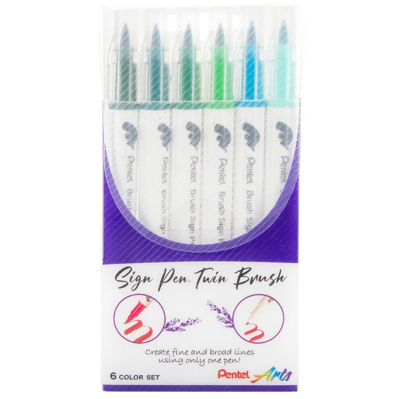 Pentel Arts Sign Pen Twin Brush 6/Pkg - Green Hues*