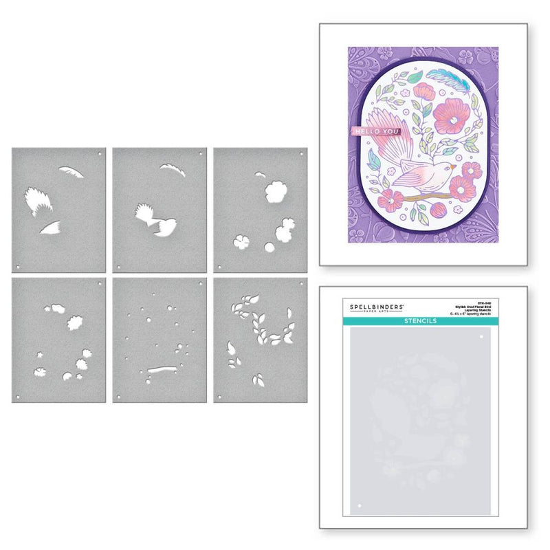 Spellbinders Stencil From The Stylish Ovals Stylish Oval Floral Bird Layering