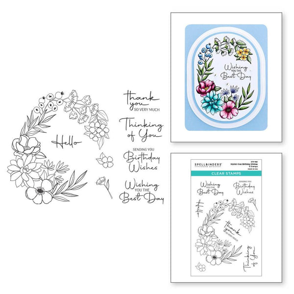 Spellbinders Clear Acrylic Stamps From The Stylish Ovals Stylish Oval Birthday Wishes