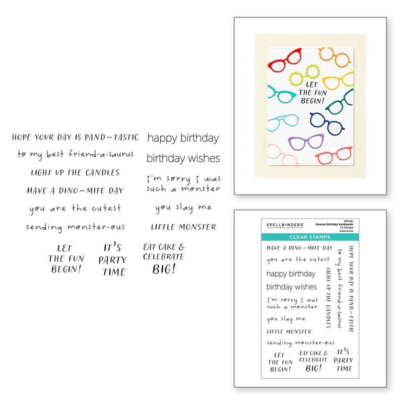 Spellbinders Clear Stamp Set From The Monster Birthday Colle Monster Birthday Sentiments