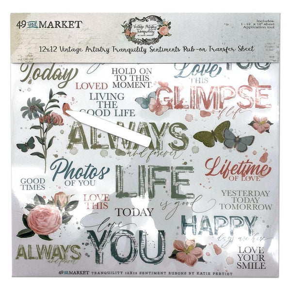 49 And Market Vintage Artistry - Tranquility Rub-Ons 12"x12" 1/Sheet - Sentiments