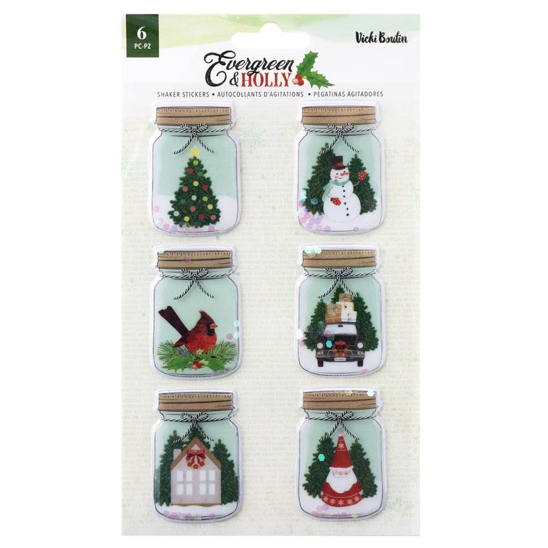 Vicki Boutin Evergreen & Holly Shaker Stickers 6 Pack - Mason Jar*