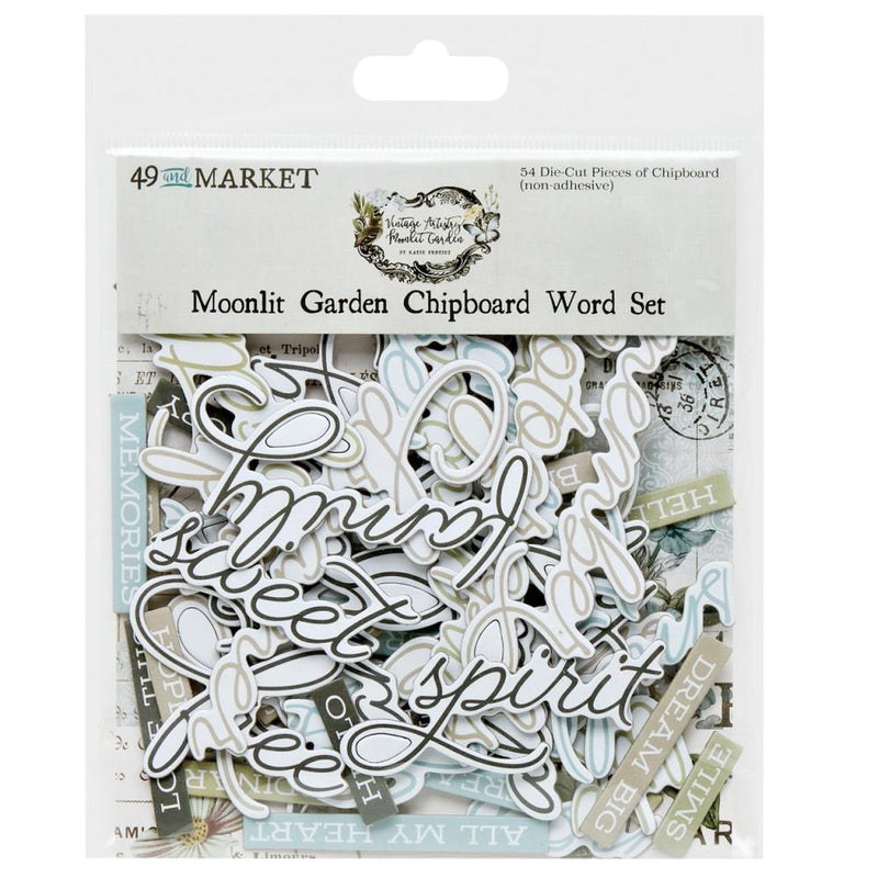 49 And Market Chipboard Set Word, Vintage Artistry Moonlit Garden