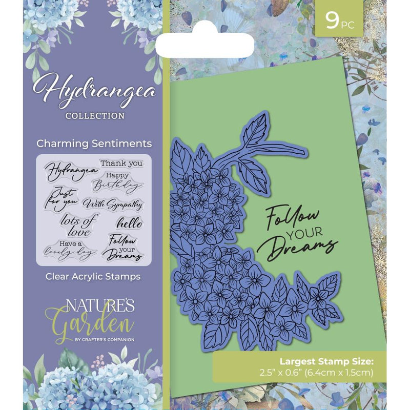 Crafter's Companion Nature's Garden Hydrangea Clear Acrylic Stamps Charming Sentiments*