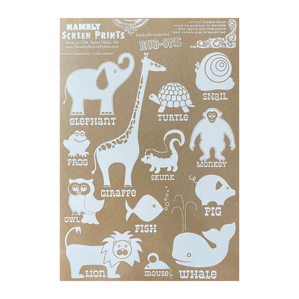 Hambly Screen Prints - Rub-Ons - Classic Animals - White*