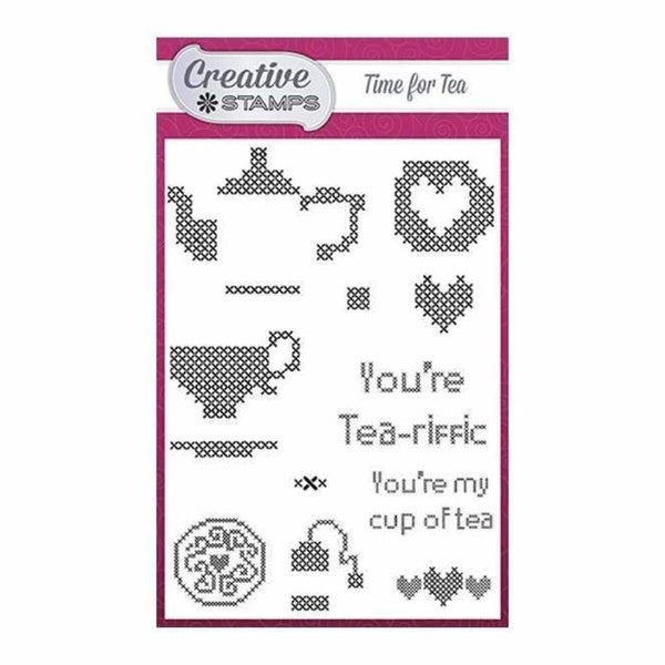 Creative Stamps A6 Stamp Set Time For Tea Set of 13 - Cross Stitch Collection