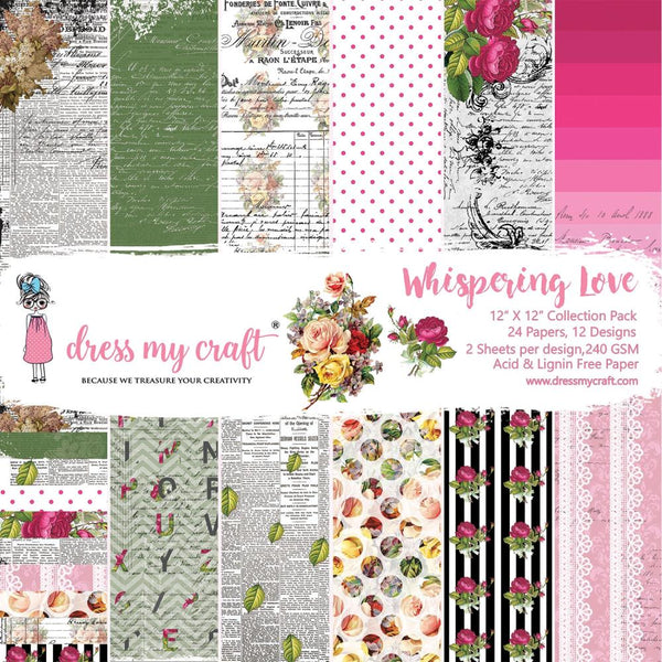 Dress My Craft Single-Sided Paper Pad 12 inch X12 inch 24 pack - Whispering Love, 12 Designs/2 Each*