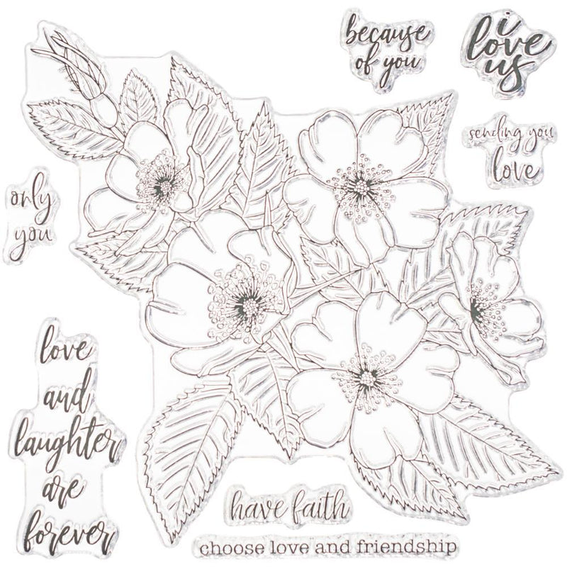 Picket Fence Studios 6 inch X6 inch Stamp Set - Wild Rose Bouquet