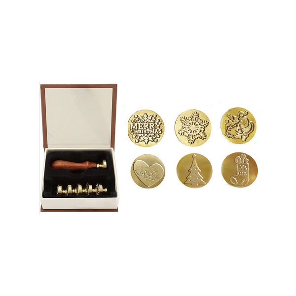 Poppy Crafts Wax Seal Stamp Set Brass Head 6pcs, Wooden Handle #11 - Christmas Edition*