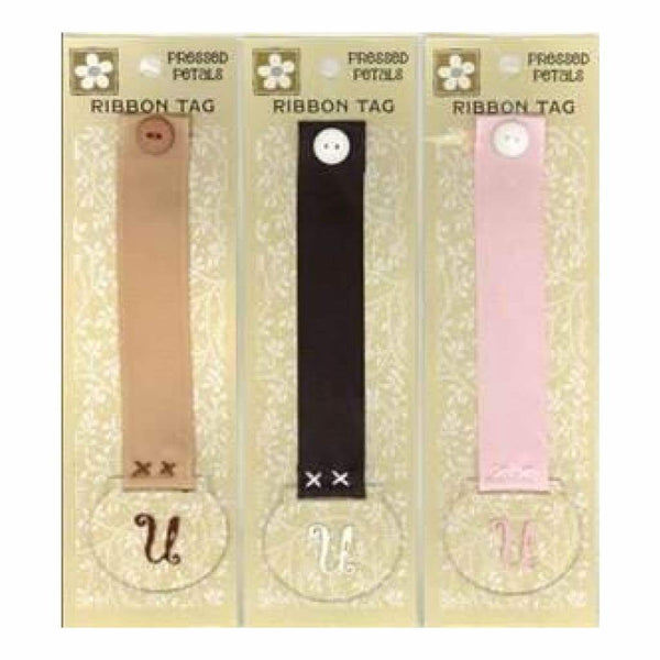 Pressed Petals - Letter U Ribbon Tag   - One Of Each Colour Ribbon (3 Per Pack)