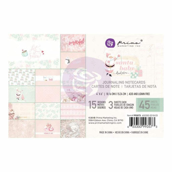 Prima Marketing - Santa Baby Journaling Cards Pad 4 inch X6 inch 45 pack 15 Designs/3 Each