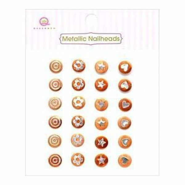 Queen & Co - Metallic Silver Self-Adhesive Nailheads 24 Pack Orange